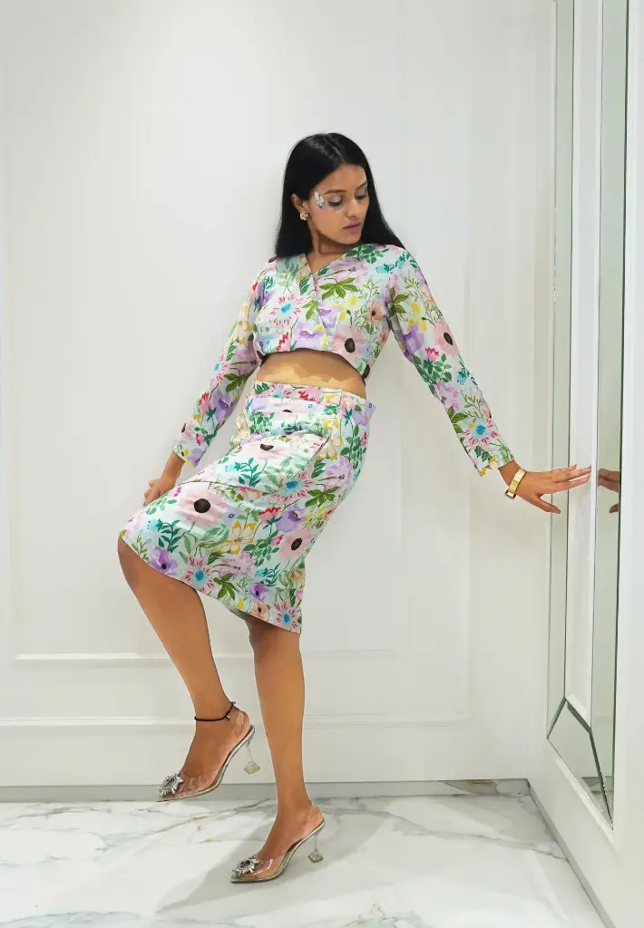 Line Flower Co-Ord Wrap Ensemble